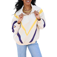 Los Angeles Lakers Terez Women's Retro Chevron Ripstop Quarter-Zip Windbreaker Jacket - White online