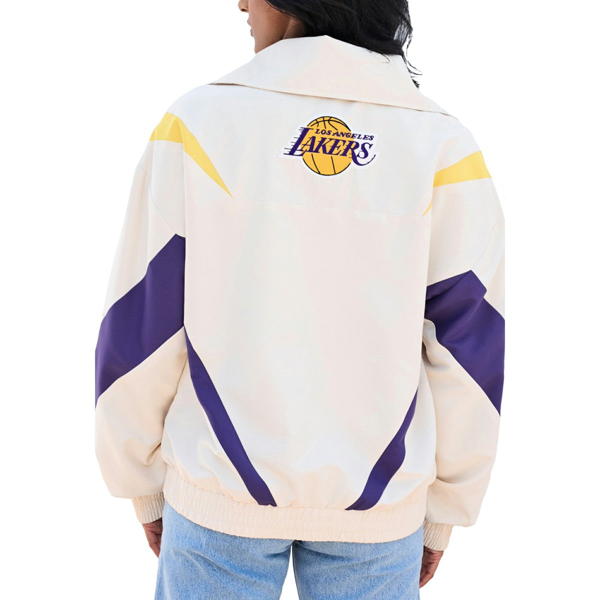 Los Angeles Lakers Terez Women's Retro Chevron Ripstop Quarter-Zip Windbreaker Jacket - White online