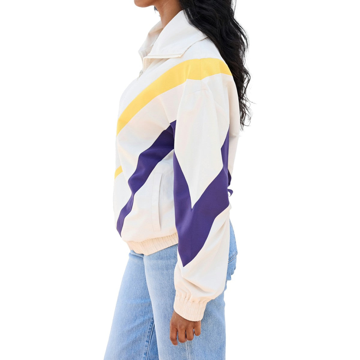 Los Angeles Lakers Terez Women's Retro Chevron Ripstop Quarter-Zip Windbreaker Jacket - White online