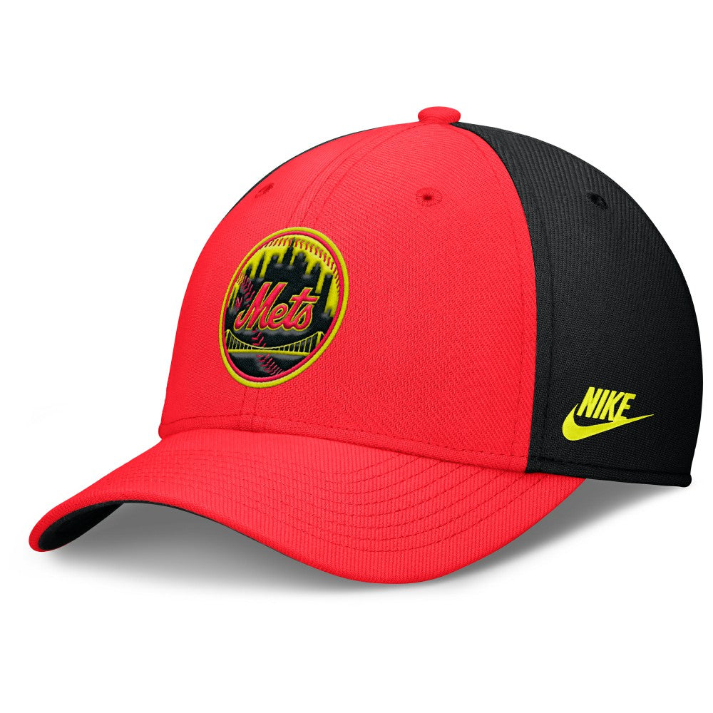 New York Mets Neon 90s Rise SwooshFlex Hat Crimson/Black