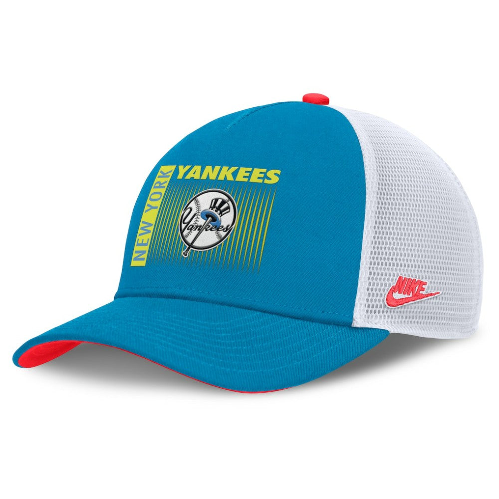 New York Yankees Neon 90s Rise Structured Performance Adjustable Trucker Hat Blue