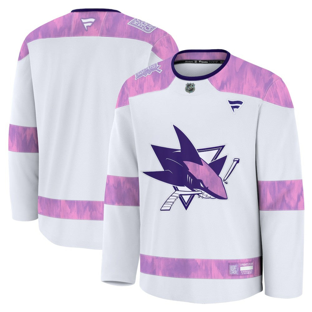 San Jose Sharks Fanatics 2024 Hockey Fights Cancer Practice Jersey - White Jerseys