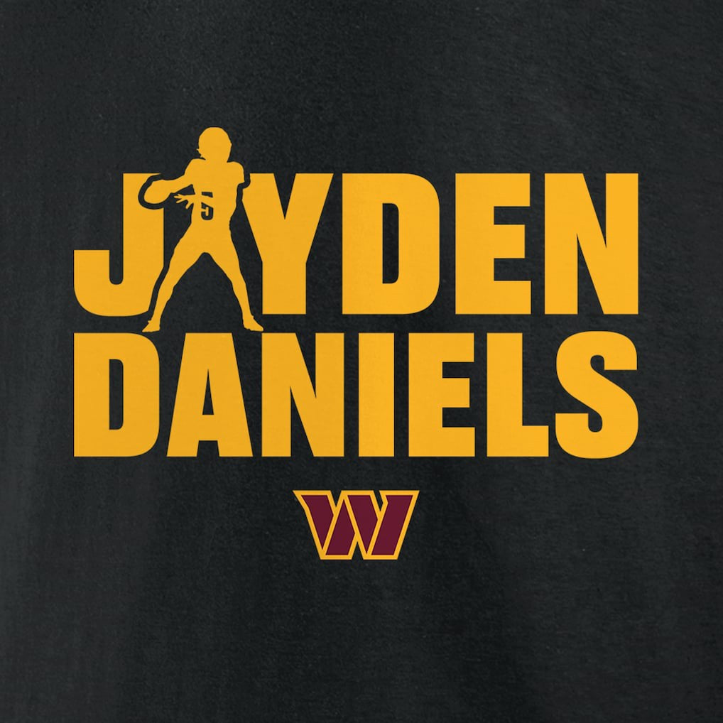 Jayden Daniels Washington Commanders Play Motion T-Shirt - Black discount