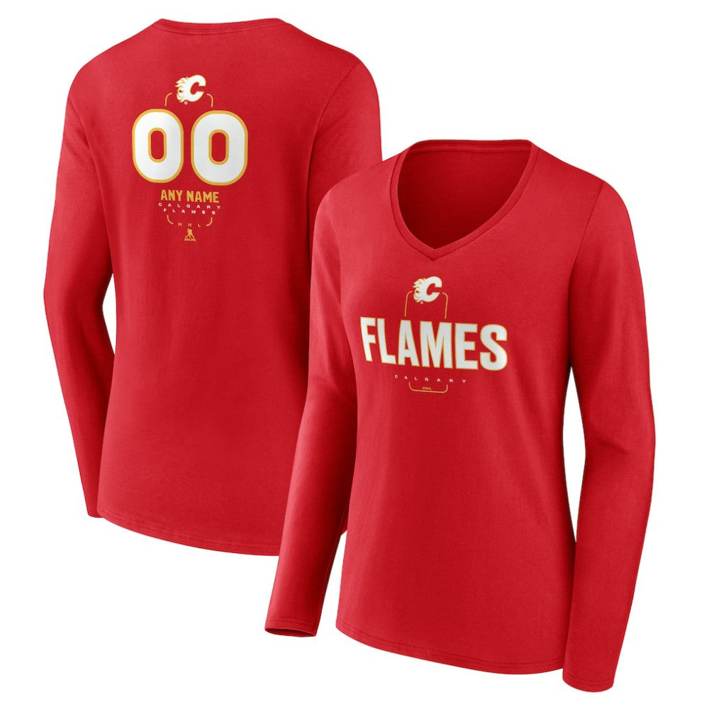 Calgary Flames Women's Personalized Name & Number Midfielder Long Sleeve V-Neck T-Shirt - Red T-shirts