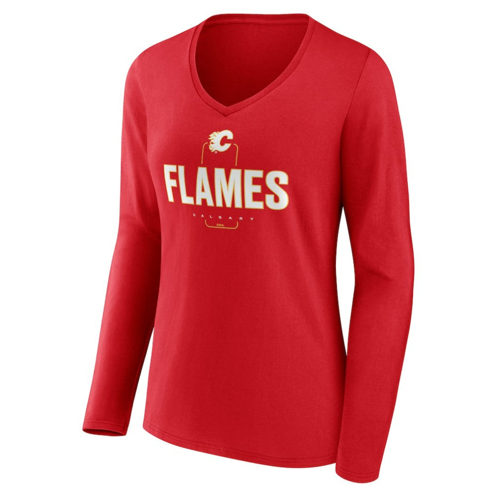 Calgary Flames Women's Personalized Name & Number Midfielder Long Sleeve V-Neck T-Shirt - Red T-shirts