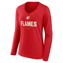 Calgary Flames Women's Personalized Name & Number Midfielder Long Sleeve V-Neck T-Shirt - Red T-shirts
