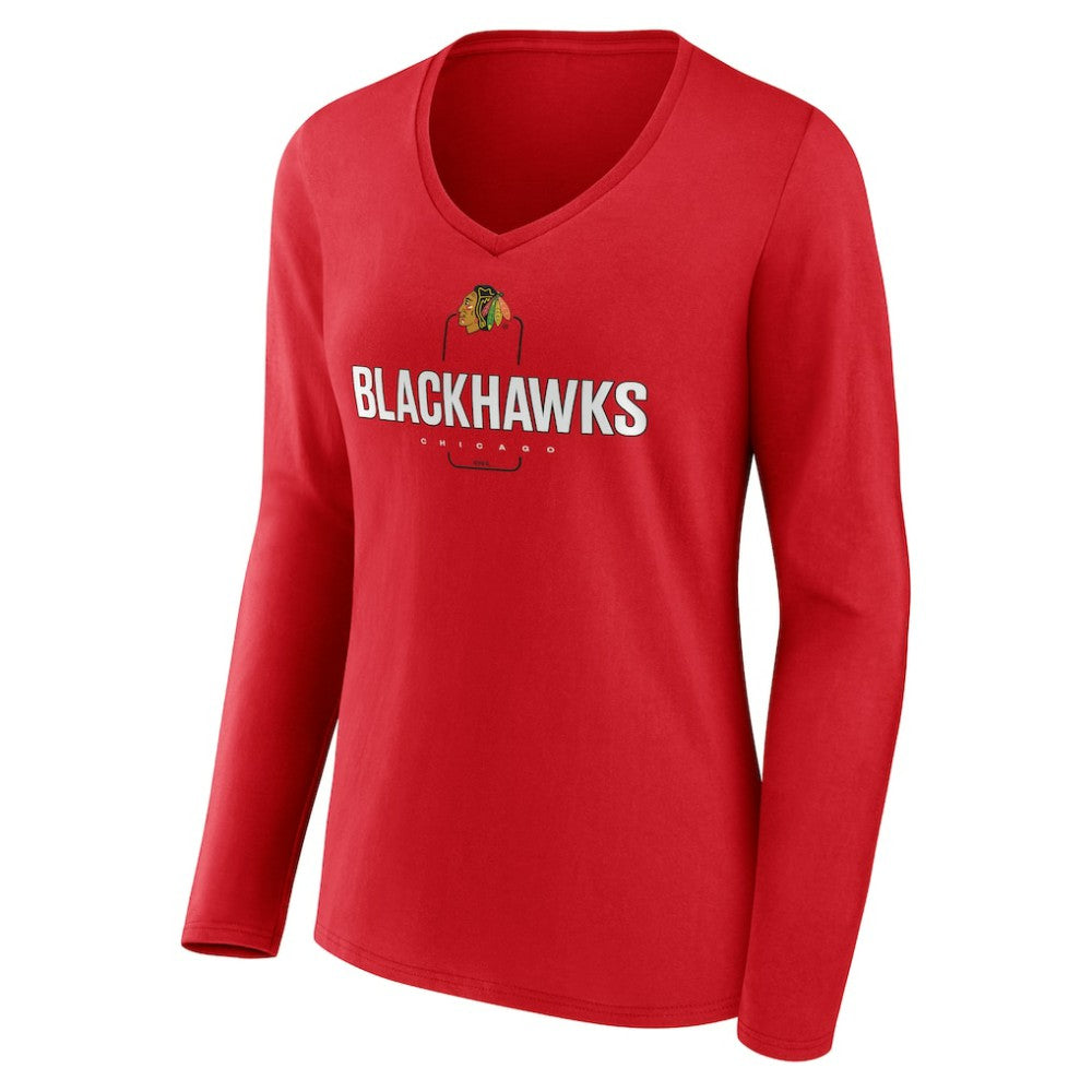 Chicago Blackhawks Women's Personalized Name & Number Midfielder Long Sleeve V-Neck T-Shirt - Red T-shirts