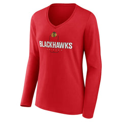 Chicago Blackhawks Women's Personalized Name & Number Midfielder Long Sleeve V-Neck T-Shirt - Red T-shirts