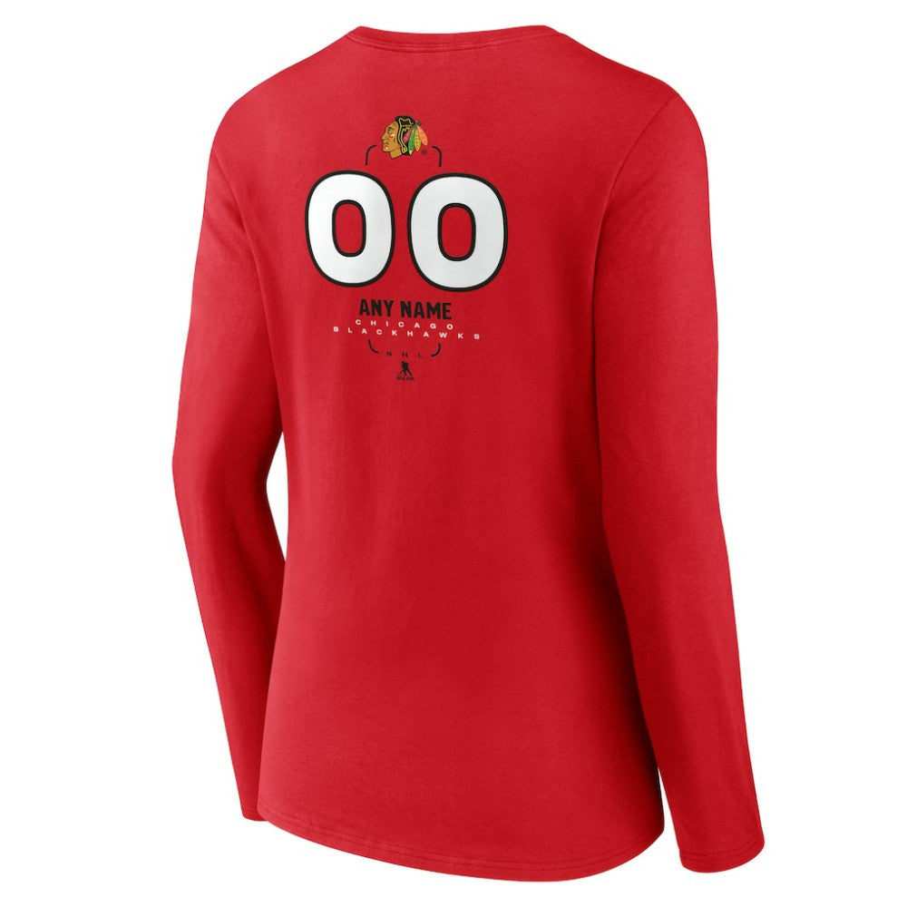Chicago Blackhawks Women's Personalized Name & Number Midfielder Long Sleeve V-Neck T-Shirt - Red T-shirts
