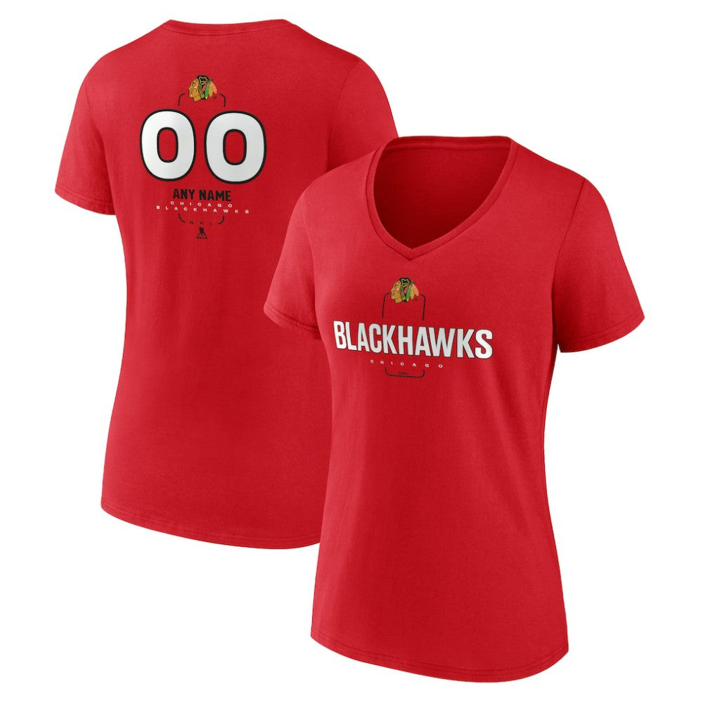 Chicago Blackhawks Women's Personalized Name & Number Midfielder V-Neck T-Shirt - Red T-shirts
