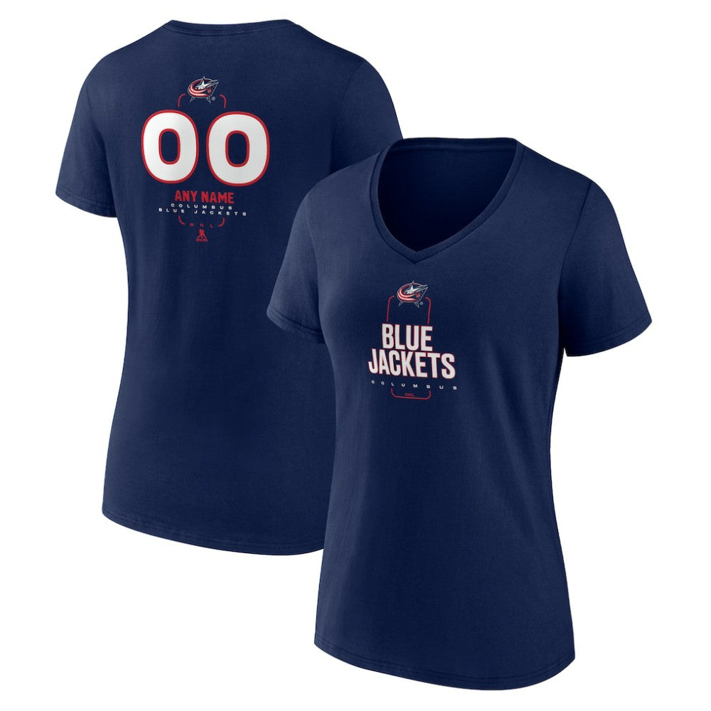Columbus Blue Jackets Women's Personalized Name & Number Midfielder V-Neck T-Shirt - Navy T-shirts