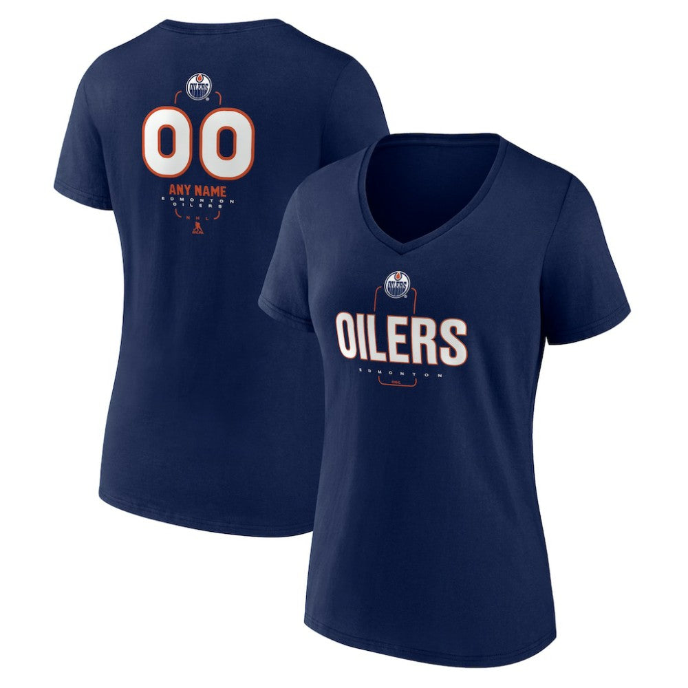 Edmonton Oilers Women's Personalized Name & Number Midfielder V-Neck T-Shirt - Navy T-shirts