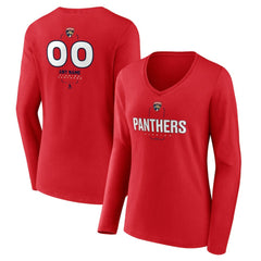 Florida Panthers Women's Personalized Name & Number Midfielder Long Sleeve V-Neck T-Shirt - Red T-shirts
