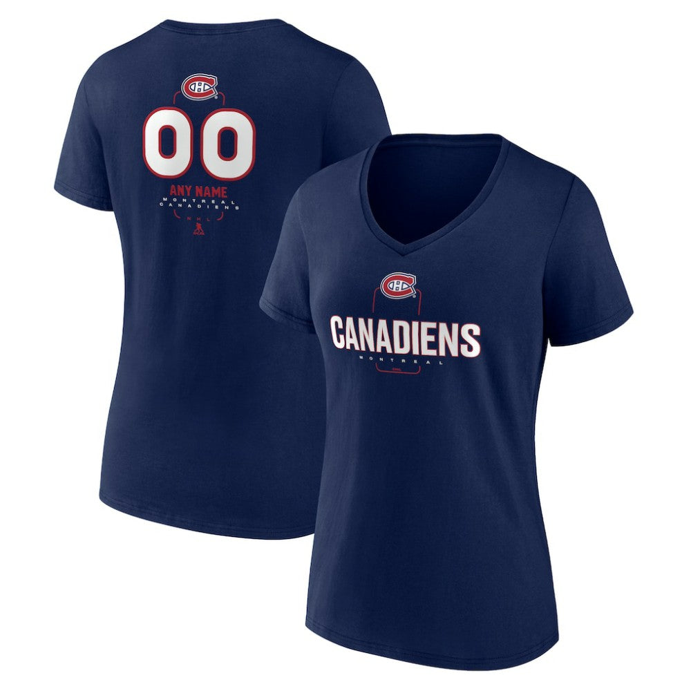 Montreal Canadiens Women's Personalized Name & Number Midfielder V-Neck T-Shirt - Navy T-shirts