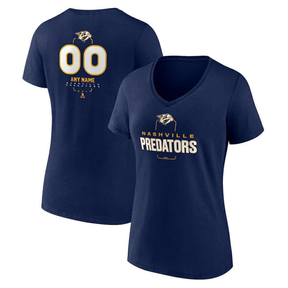 Nashville Predators Women's Personalized Name & Number Midfielder V-Neck T-Shirt - Navy T-shirts