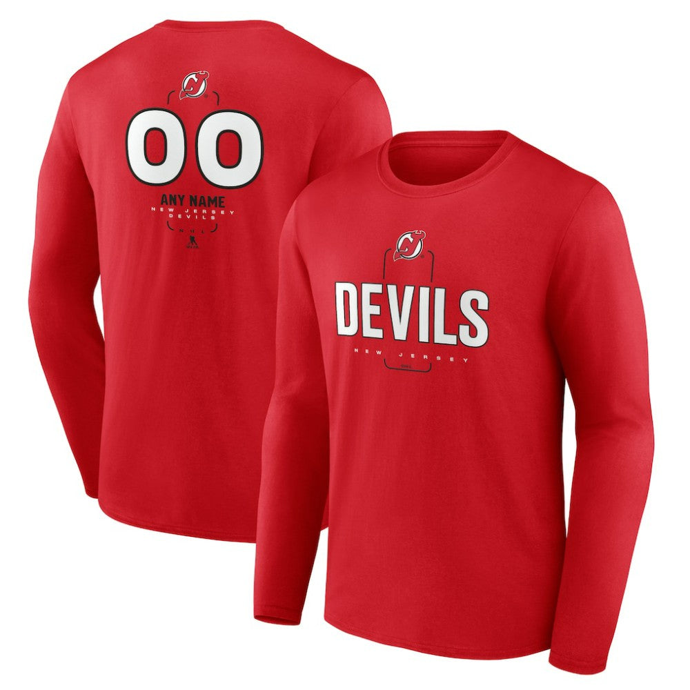 New Jersey Devils Personalized Name & Number Midfielder Long Sleeve T-Shirt - Red T-shirts