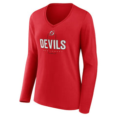 New Jersey Devils Women's Personalized Name & Number Midfielder Long Sleeve V-Neck T-Shirt - Red T-shirts