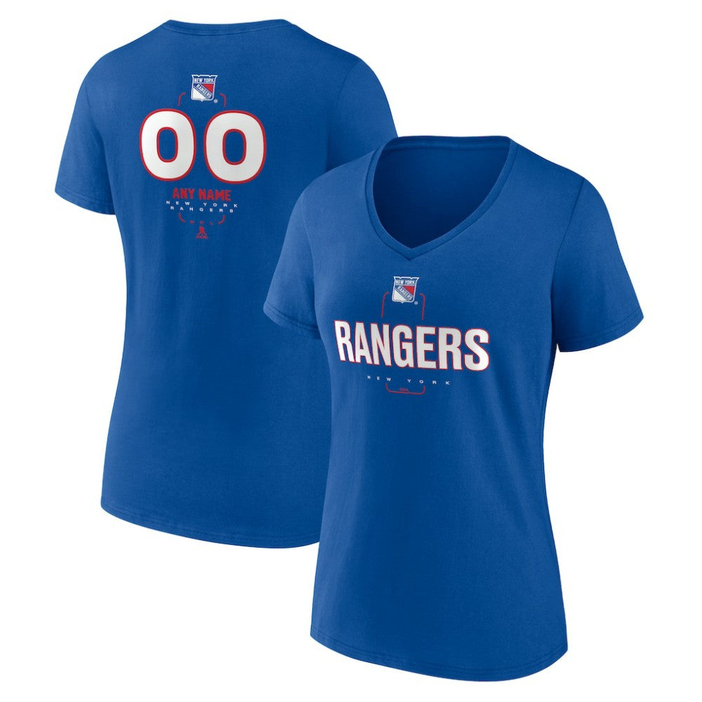 New York Rangers Women's Personalized Name & Number Midfielder V-Neck T-Shirt - Blue T-shirts