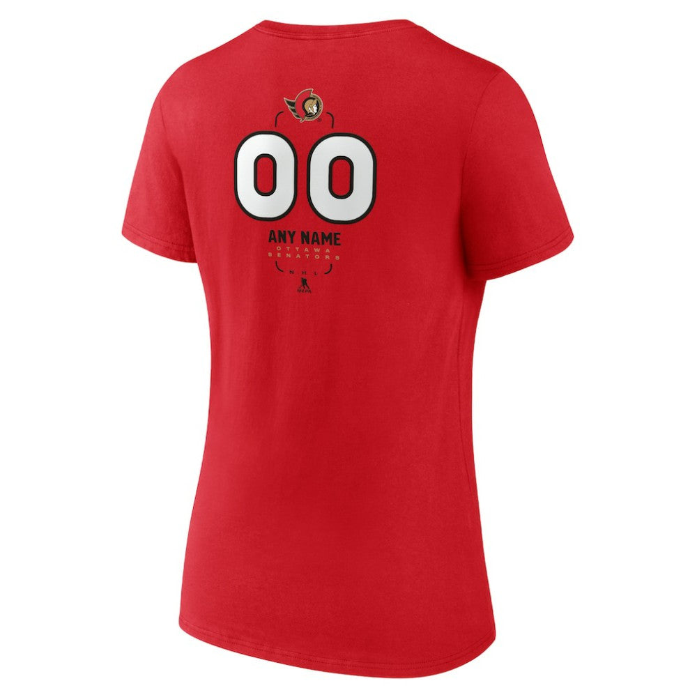 Ottawa Senators Women's Personalized Name & Number Midfielder V-Neck T-Shirt - Red T-shirts