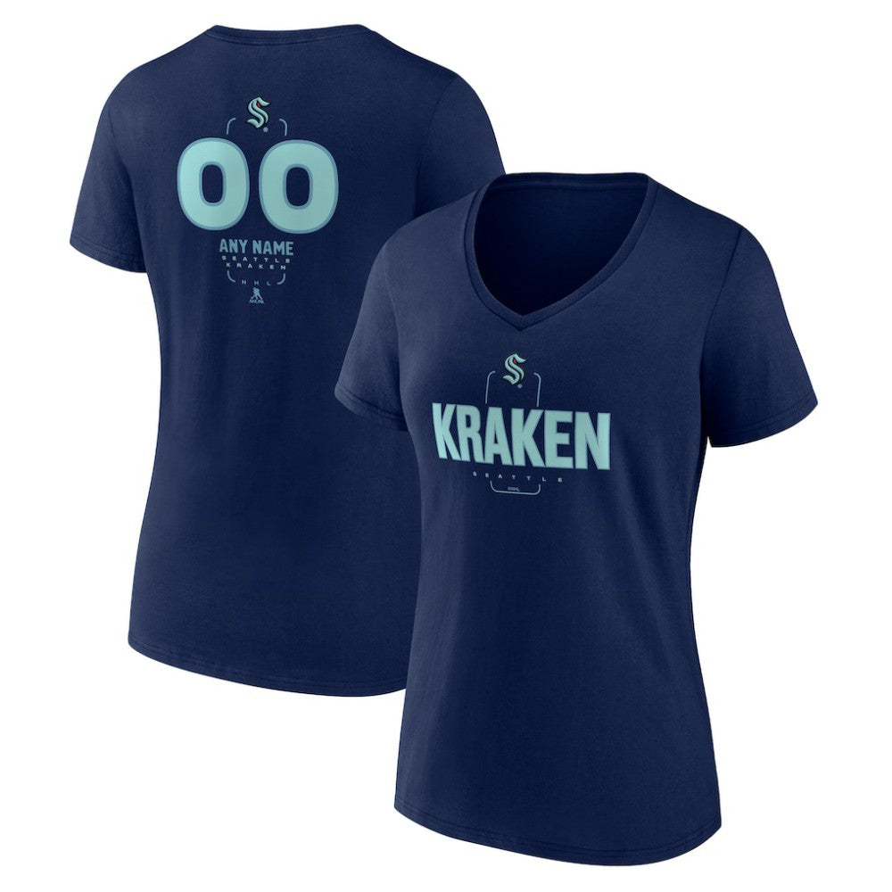 Seattle Kraken Women's Personalized Name & Number Midfielder V-Neck T-Shirt - Deep Sea Blue T-shirts