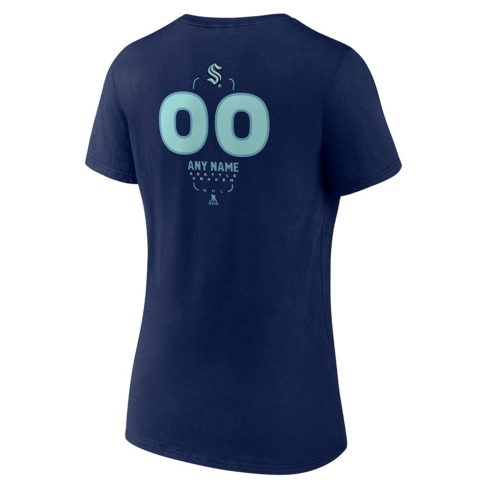 Seattle Kraken Women's Personalized Name & Number Midfielder V-Neck T-Shirt - Deep Sea Blue T-shirts