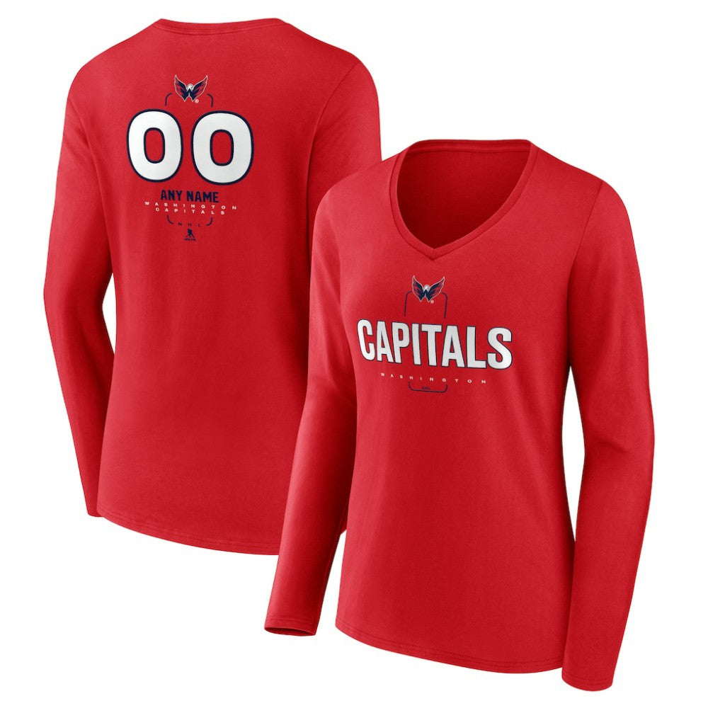 Washington Capitals Women's Personalized Name & Number Midfielder Long Sleeve V-Neck T-Shirt - Red T-shirts