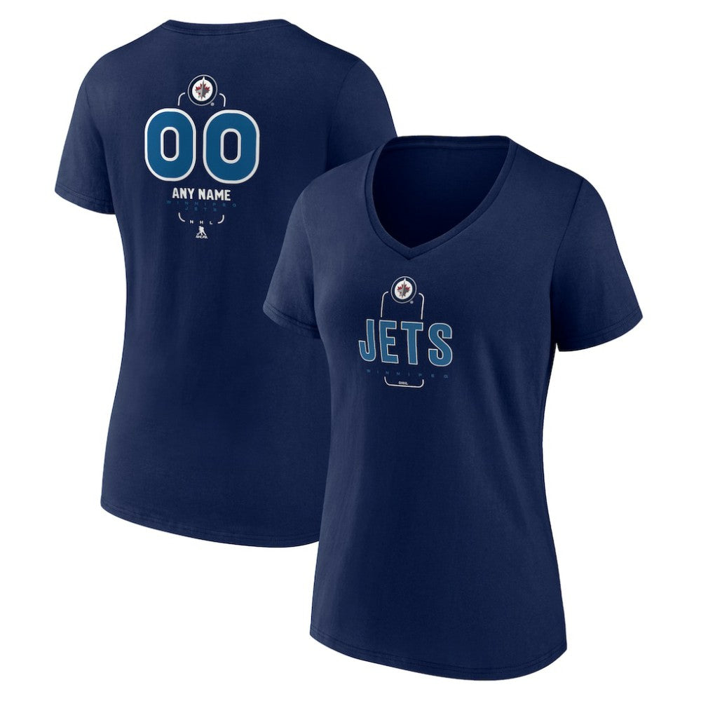Winnipeg Jets Women's Personalized Name & Number Midfielder V-Neck T-Shirt - Navy T-shirts