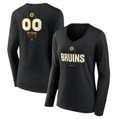 Boston Bruins Women's Personalized Name & Number Midfielder Long Sleeve V-Neck T-Shirt - Black T-shirts