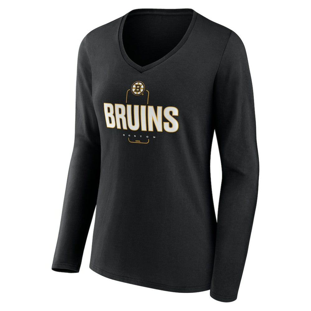 Boston Bruins Women's Personalized Name & Number Midfielder Long Sleeve V-Neck T-Shirt - Black T-shirts