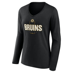 Boston Bruins Women's Personalized Name & Number Midfielder Long Sleeve V-Neck T-Shirt - Black T-shirts