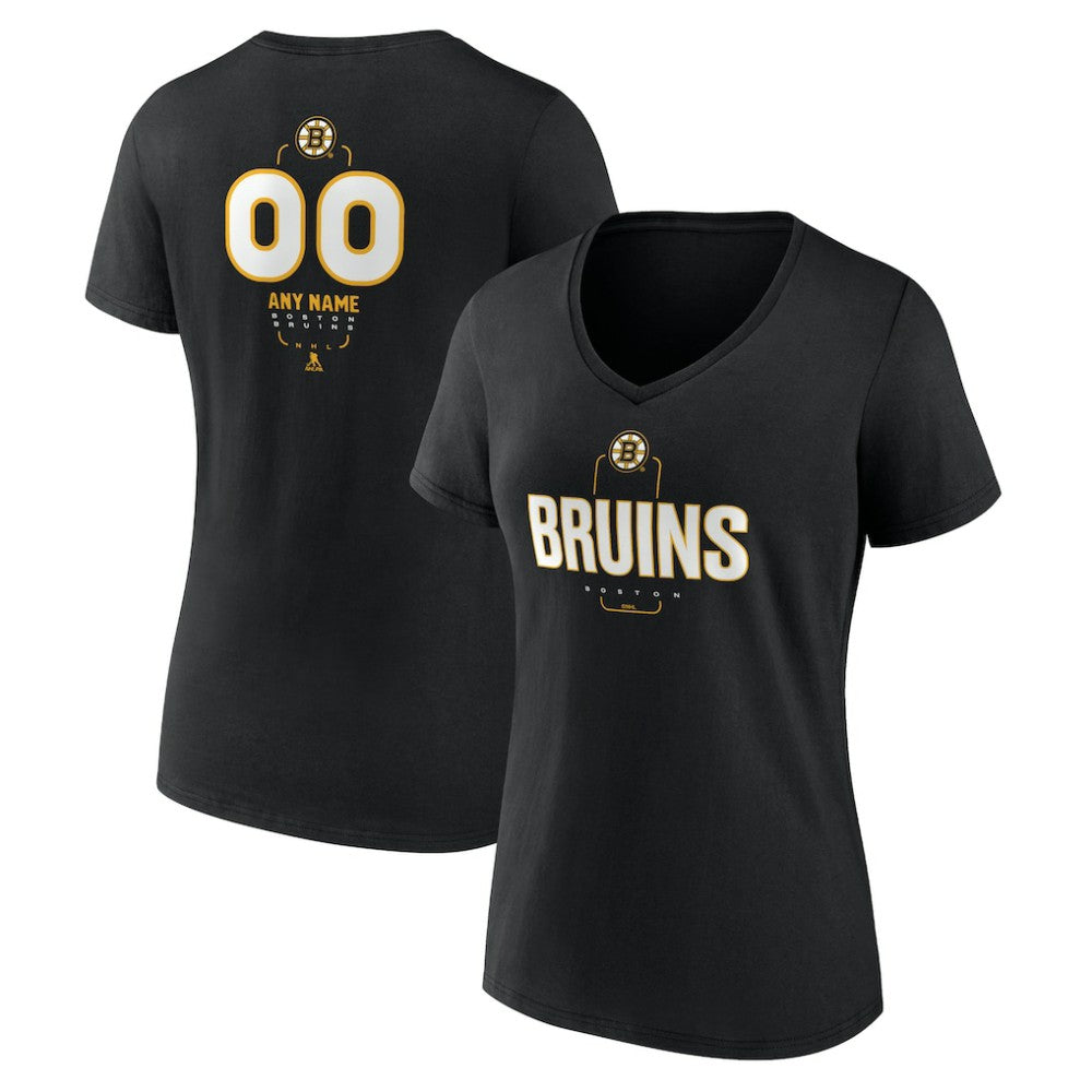Boston Bruins Women's Personalized Name & Number Midfielder V-Neck T-Shirt - Black T-shirts