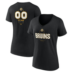 Boston Bruins Women's Personalized Name & Number Midfielder V-Neck T-Shirt - Black T-shirts