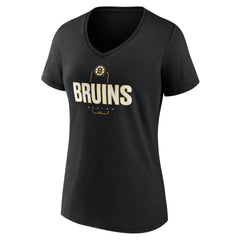 Boston Bruins Women's Personalized Name & Number Midfielder V-Neck T-Shirt - Black T-shirts