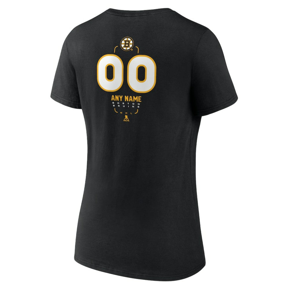 Boston Bruins Women's Personalized Name & Number Midfielder V-Neck T-Shirt - Black T-shirts