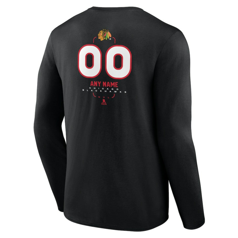 Chicago Blackhawks Personalized Name & Number Midfielder Long Sleeve T-Shirt - Black T-shirts