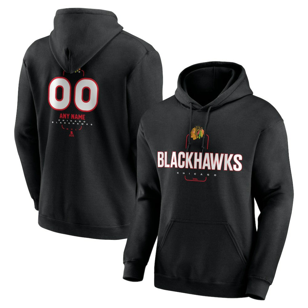 Chicago Blackhawks Personalized Name & Number Midfielder Pullover Hoodie - Black Hoodies
