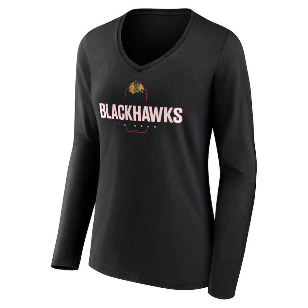 Chicago Blackhawks Women's Personalized Name & Number Midfielder Long Sleeve V-Neck T-Shirt - Black T-shirts