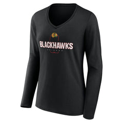 Chicago Blackhawks Women's Personalized Name & Number Midfielder Long Sleeve V-Neck T-Shirt - Black T-shirts