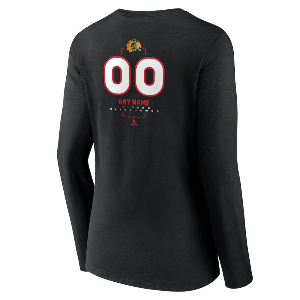 Chicago Blackhawks Women's Personalized Name & Number Midfielder Long Sleeve V-Neck T-Shirt - Black T-shirts