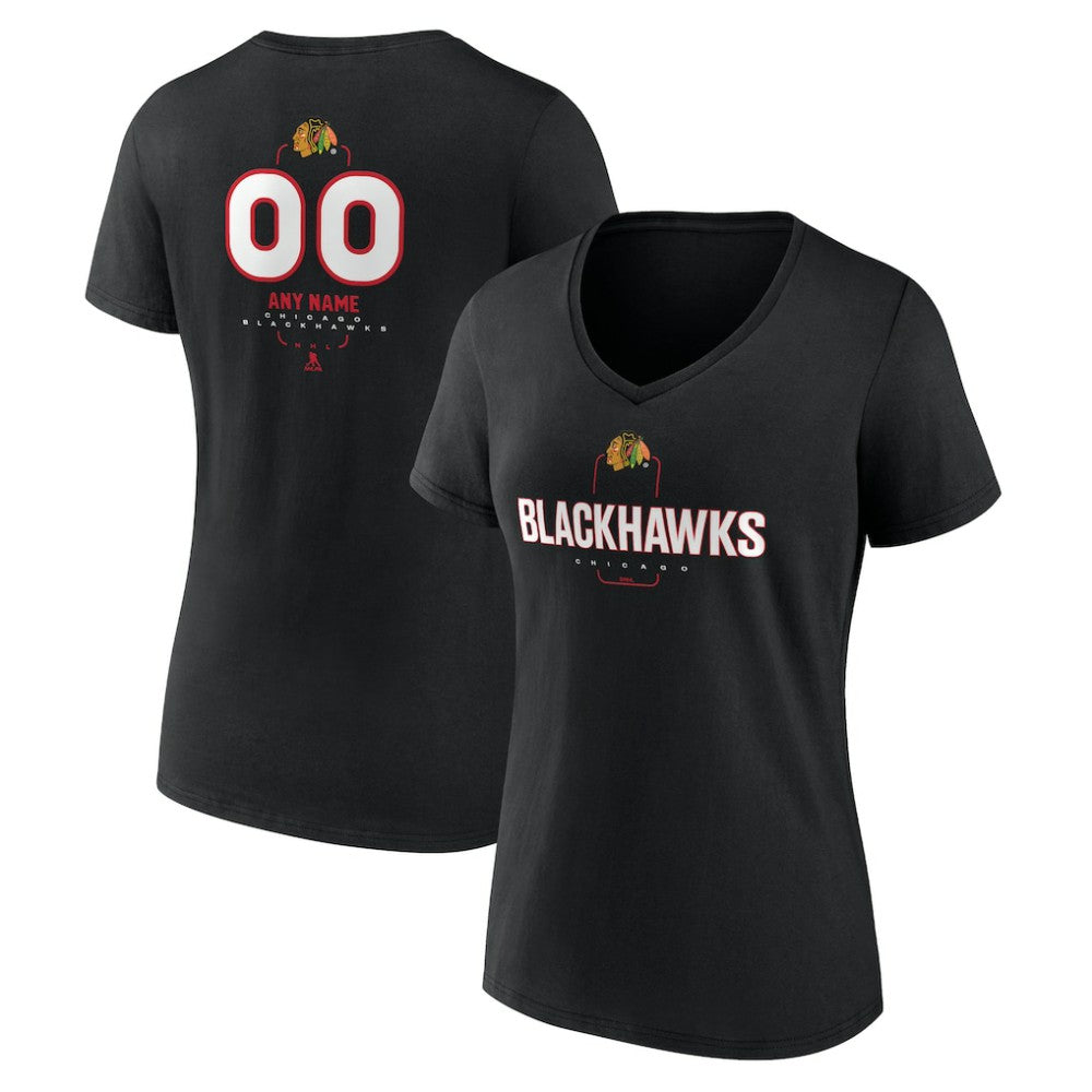 Chicago Blackhawks Women's Personalized Name & Number Midfielder V-Neck T-Shirt - Black T-shirts