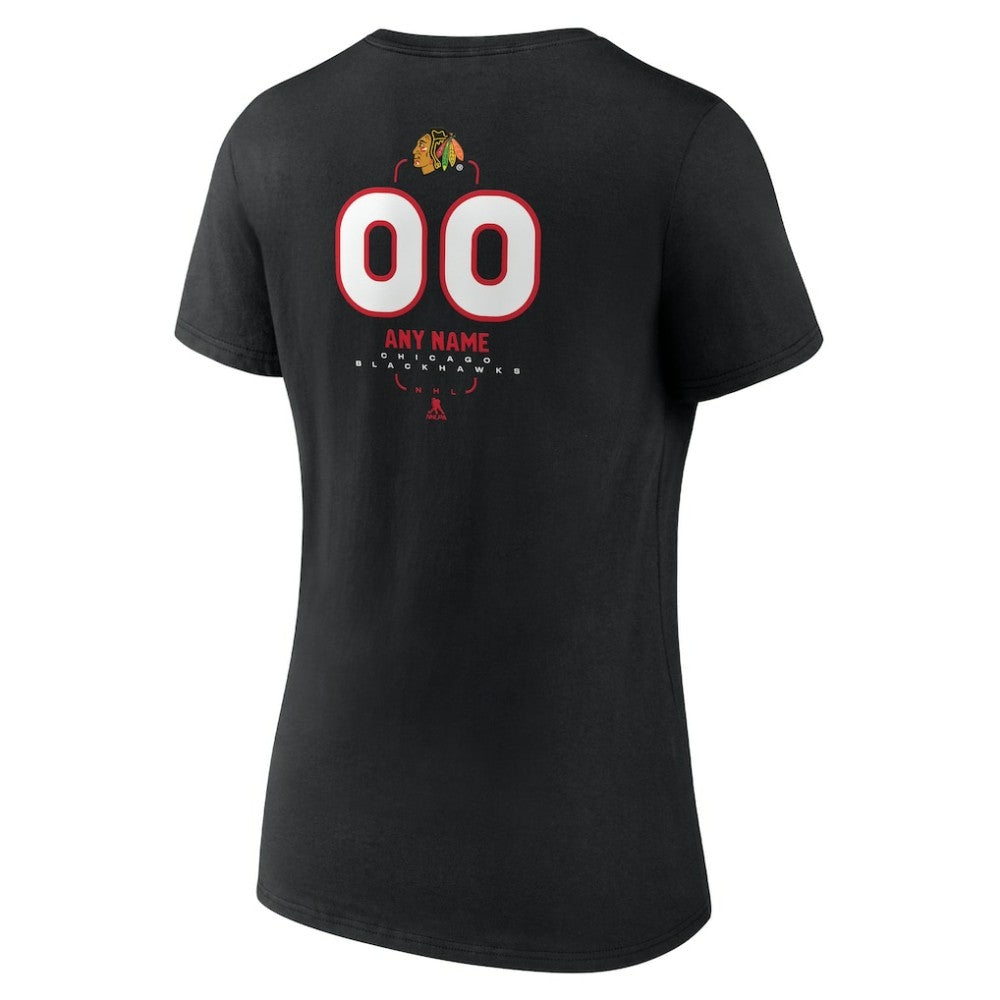 Chicago Blackhawks Women's Personalized Name & Number Midfielder V-Neck T-Shirt - Black T-shirts