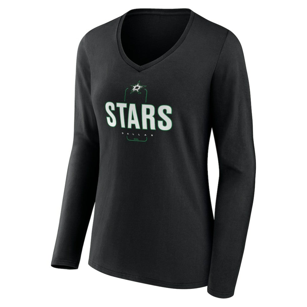 Dallas Stars Women's Personalized Name & Number Midfielder Long Sleeve V-Neck T-Shirt - Black T-shirts