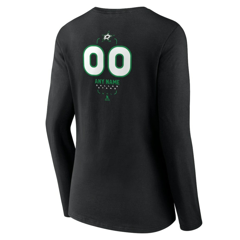 Dallas Stars Women's Personalized Name & Number Midfielder Long Sleeve V-Neck T-Shirt - Black T-shirts