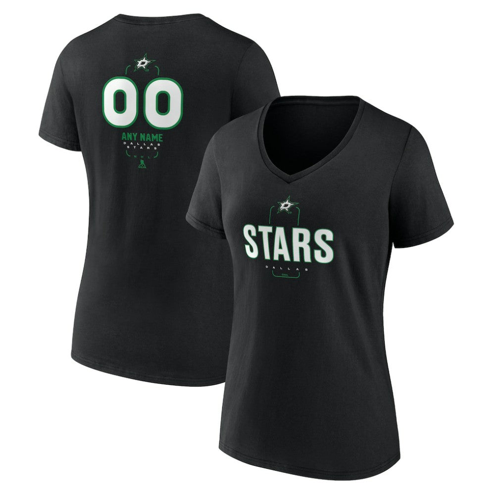 Dallas Stars Women's Personalized Name & Number Midfielder V-Neck T-Shirt - Black T-shirts