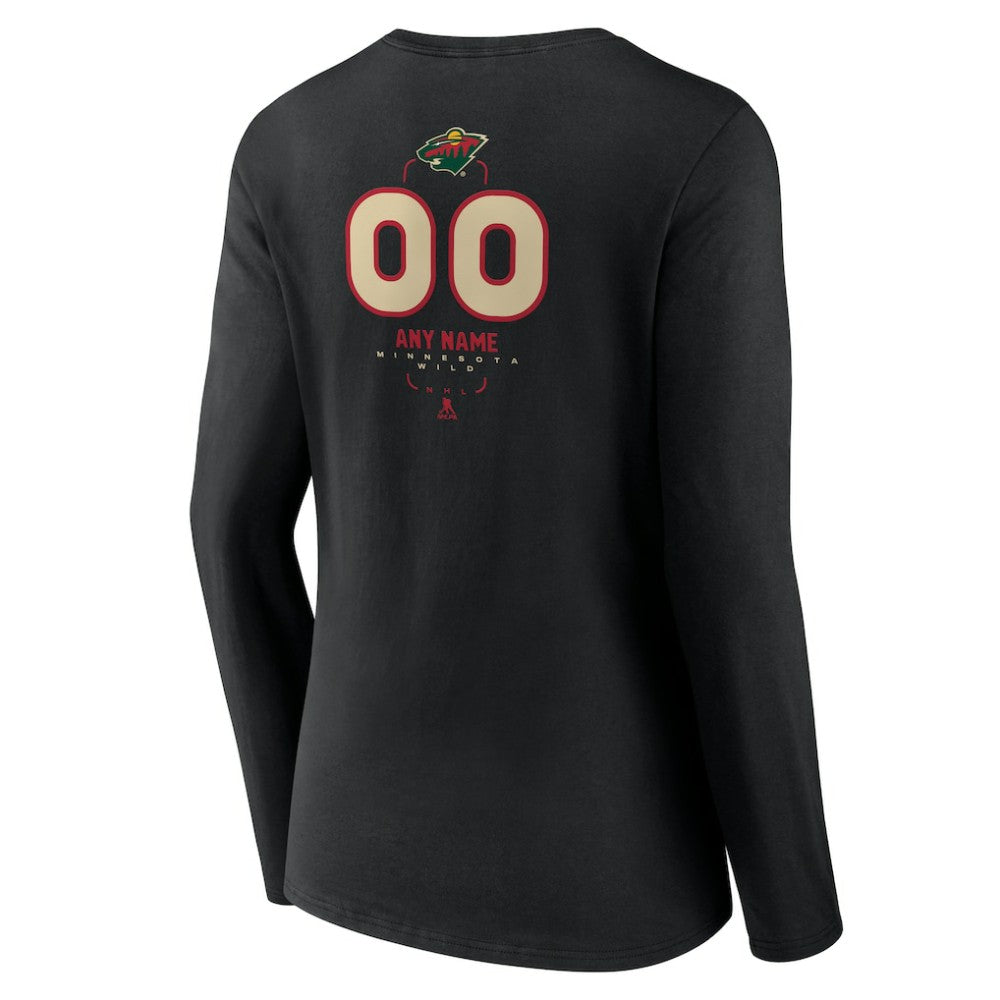Minnesota Wild Women's Personalized Name & Number Midfielder Long Sleeve V-Neck T-Shirt - Black T-shirts
