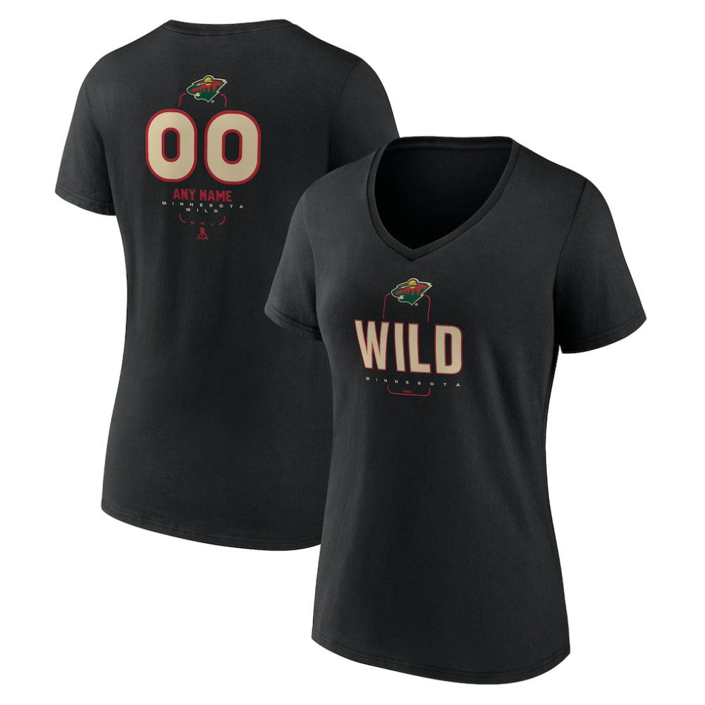 Minnesota Wild Women's Personalized Name & Number Midfielder V-Neck T-Shirt - Black T-shirts