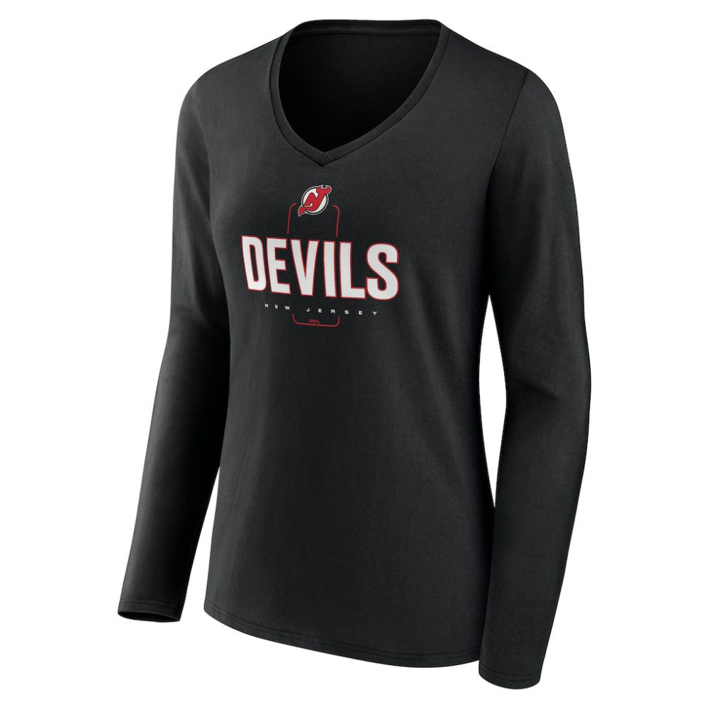 New Jersey Devils Women's Personalized Name & Number Midfielder Long Sleeve V-Neck T-Shirt - Black T-shirts