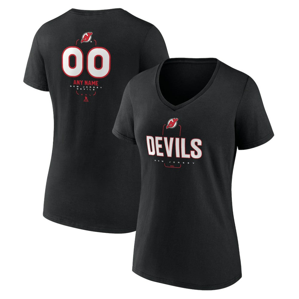 New Jersey Devils Women's Personalized Name & Number Midfielder V-Neck T-Shirt - Black T-shirts