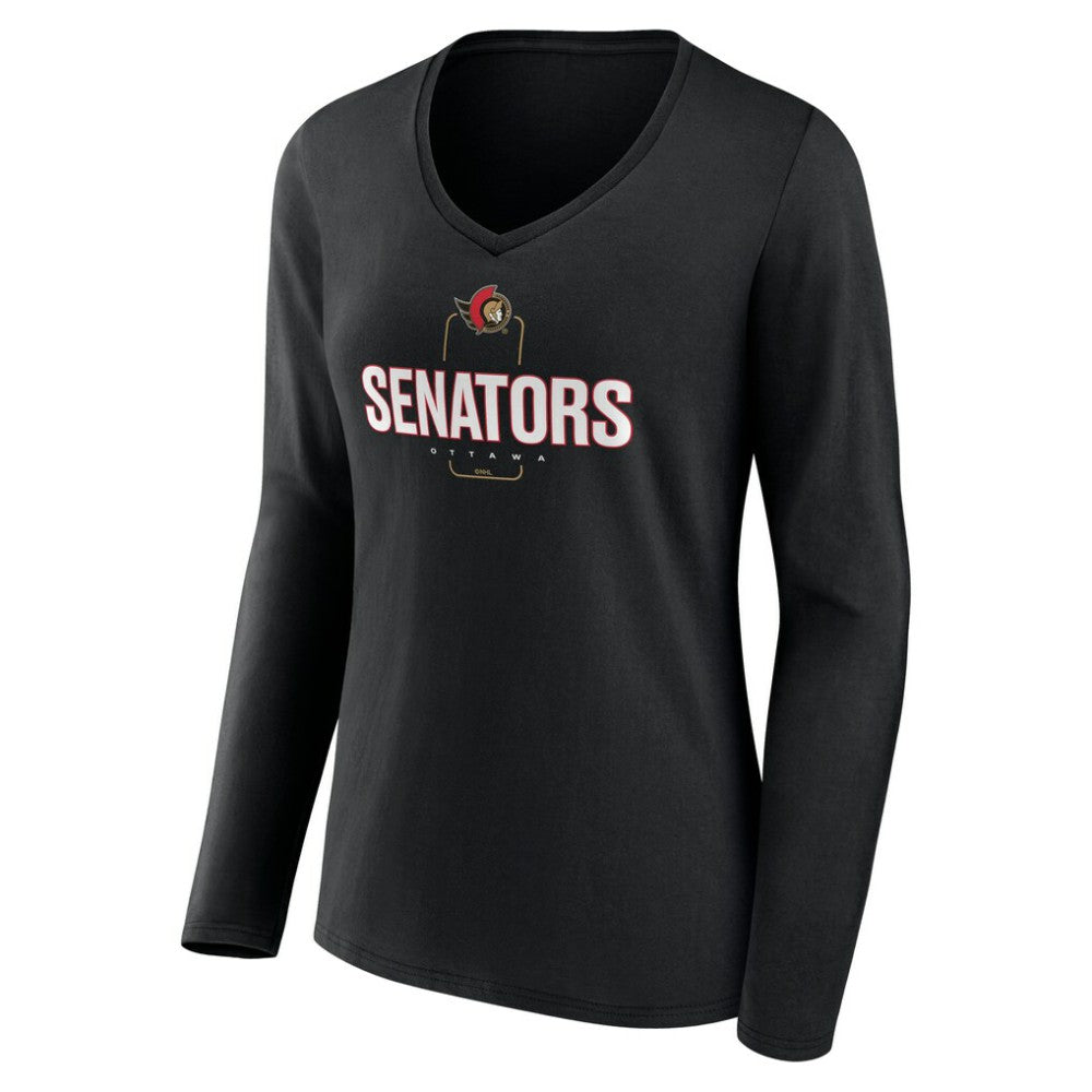 Ottawa Senators Women's Personalized Name & Number Midfielder Long Sleeve V-Neck T-Shirt - Black T-shirts