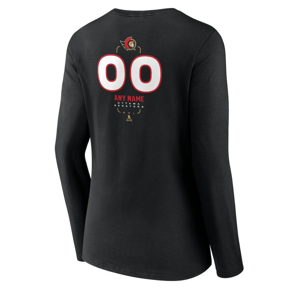 Ottawa Senators Women's Personalized Name & Number Midfielder Long Sleeve V-Neck T-Shirt - Black T-shirts